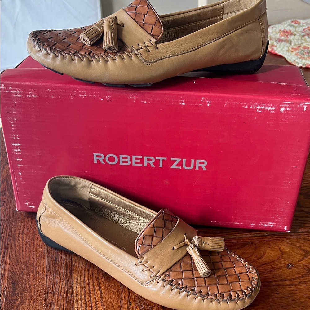 Robert Zur Woven Tan Leather Loafers with Tassels